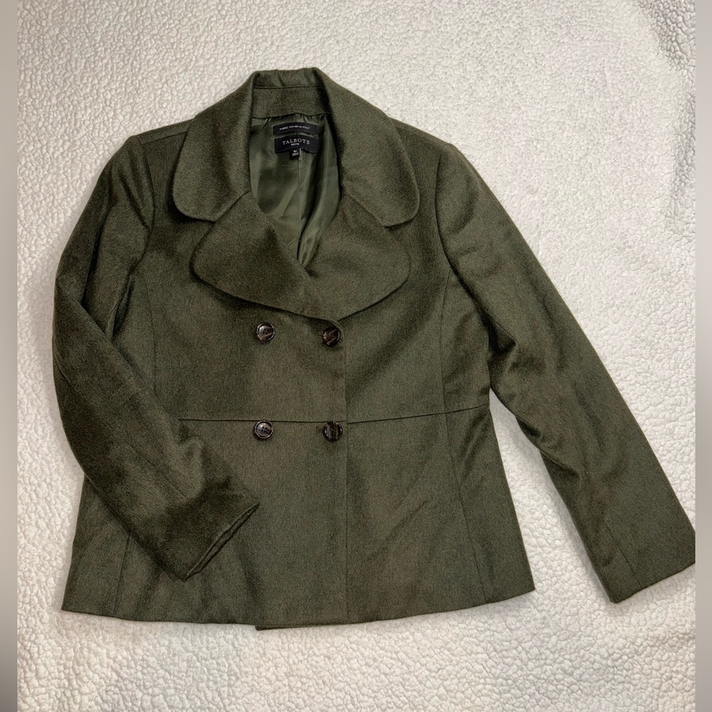 NWOT Talbots Wool Blend Double Breasted Green Jacket Coat Size 8p